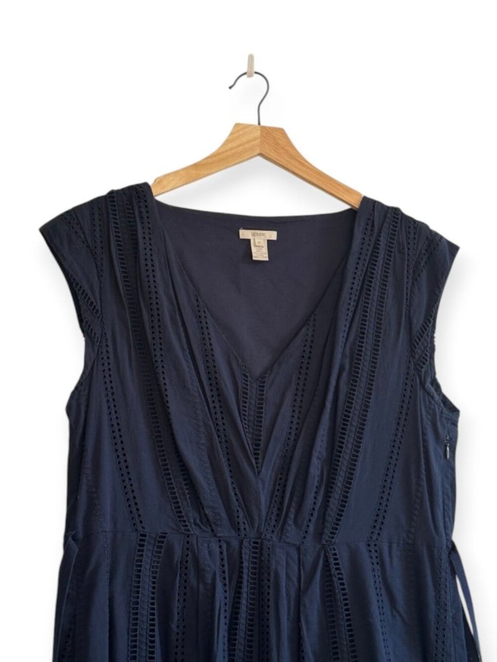 J.Crew Shelby Eyelet Dress Deep Navy Blue Size 12 V-Neck Cap Sleeve A-Line - Picture 12 of 16